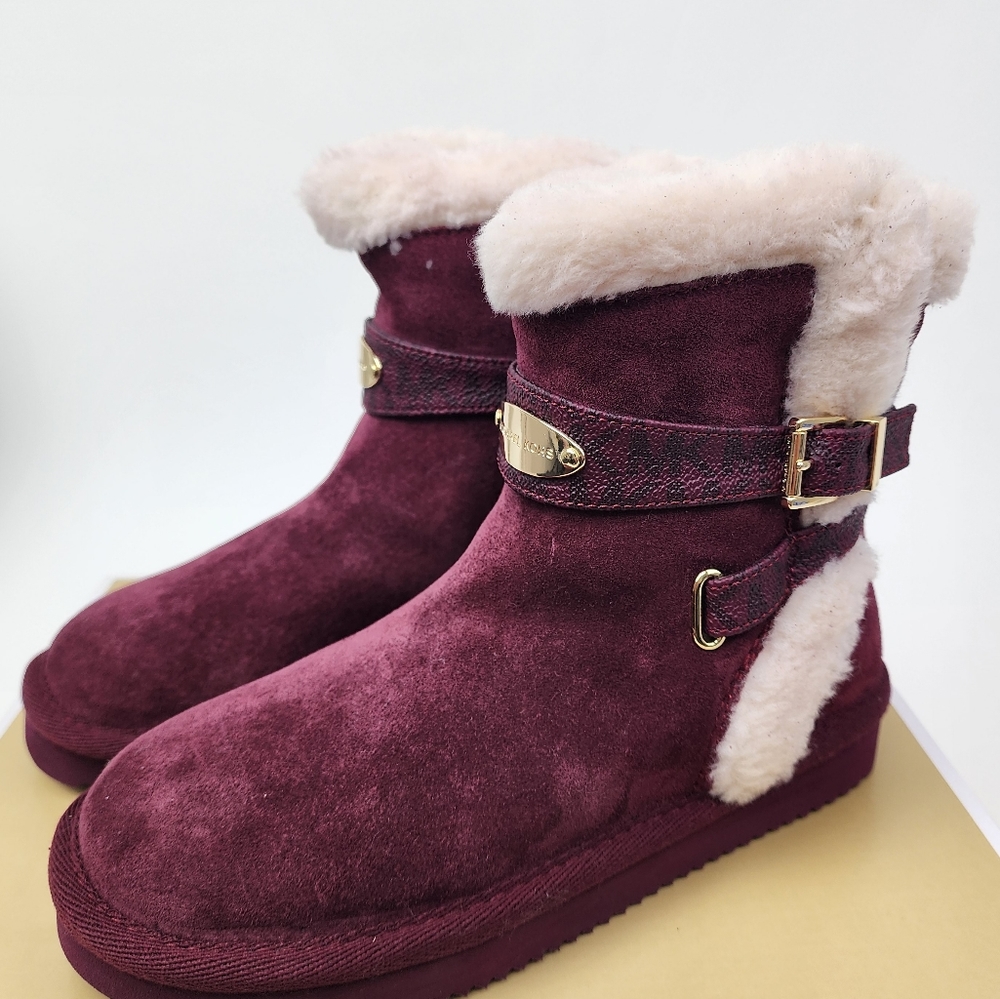 Michael Kors Tracy Winter Boots Seude Faux Fur Lining Merlot New